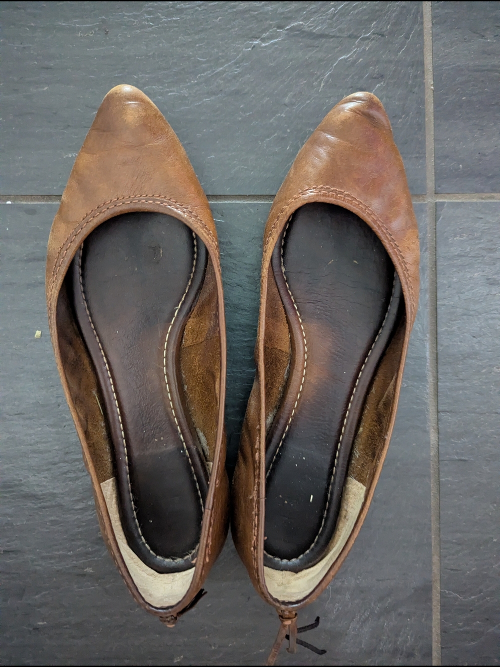 Frye Brown Leather Pointed-Toe Women’s Ballet Flats